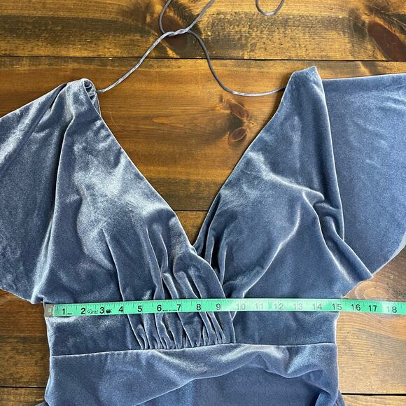 Anthro Jenny Yoo Ellis Light Blue Flutter Sleeve Open Back Velvet Dress Gown 10 - Picture 11 of 14